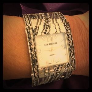 Kim Rogers cuff bracelet watch with rhinestones - black and silver